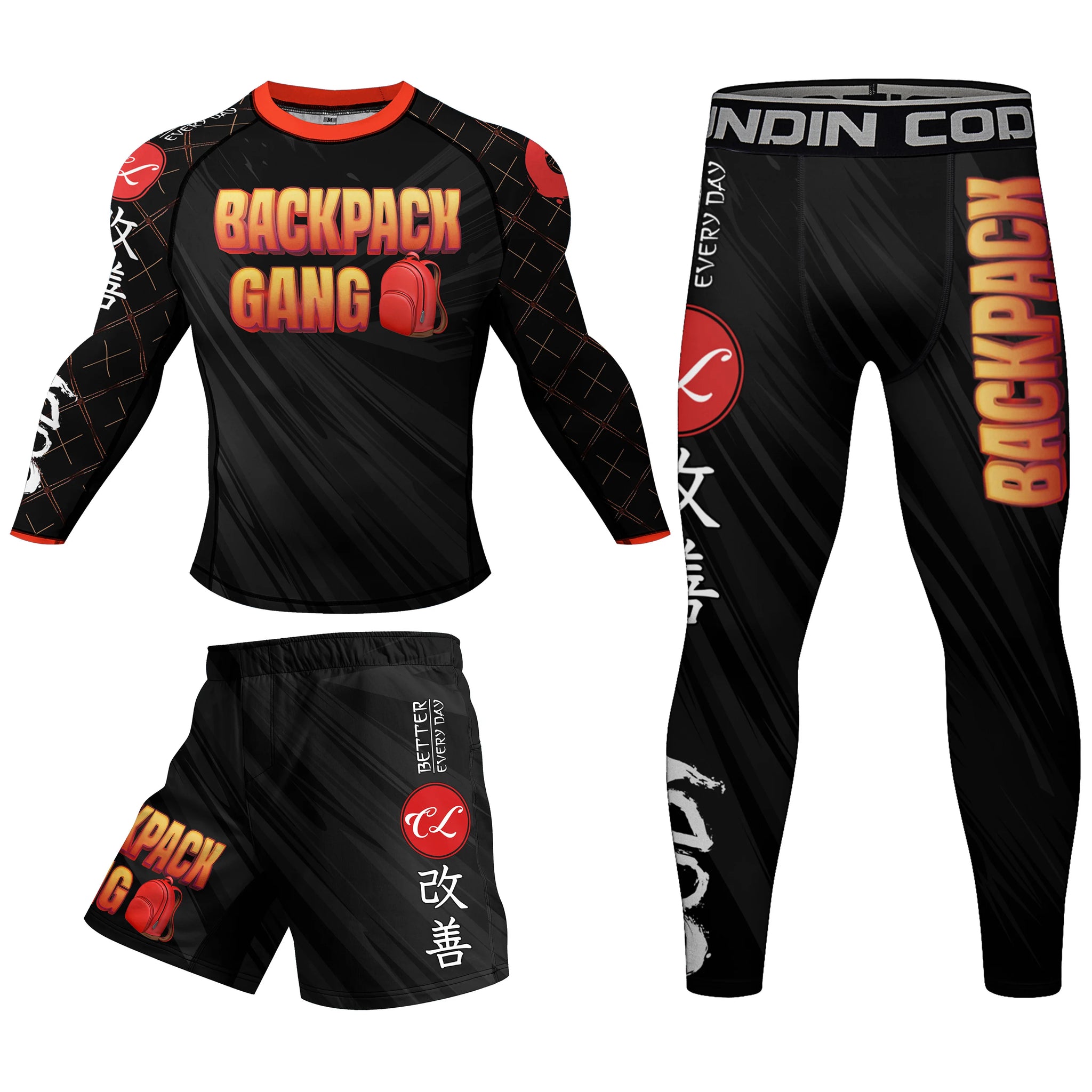 Backpack Gang Compression 3 Piece Long Sleeve Rashguard Set