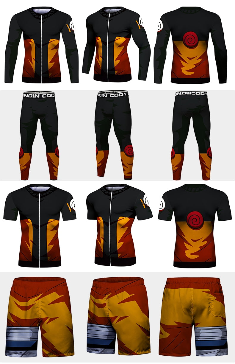 BJJ Rash Guard Naruto Elite Four Piece Compression Rash Guard Fight Set