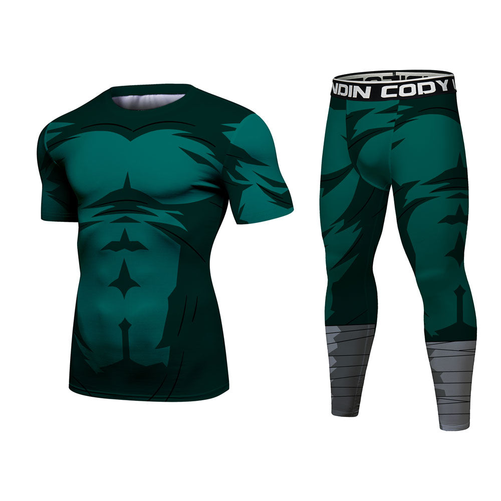 BJJ Rash Guard Naruto 'Rock Lee ' Elite Short Sleeve Compression Rash Guard Set