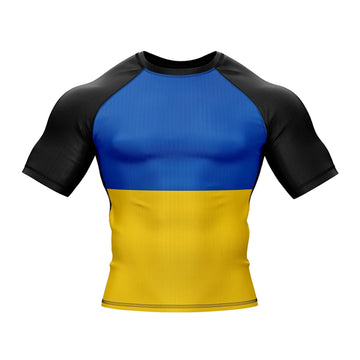 Ukraine Flag Short Sleeve Compression Rashguard