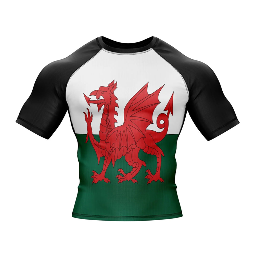 Wales Flag Short Sleeve Compression Rashguard