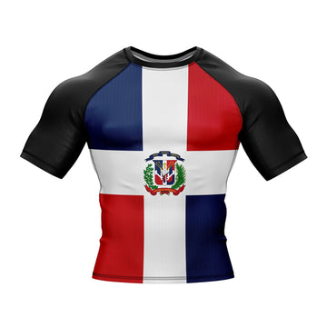 Dominican Republic Flag Short Sleeve Compression Rashguard