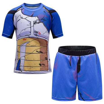 BJJ Rash Guard Kids Dragon Ball Z 'Vegeta | Battle Damaged' Short Sleeve Compression Short Set