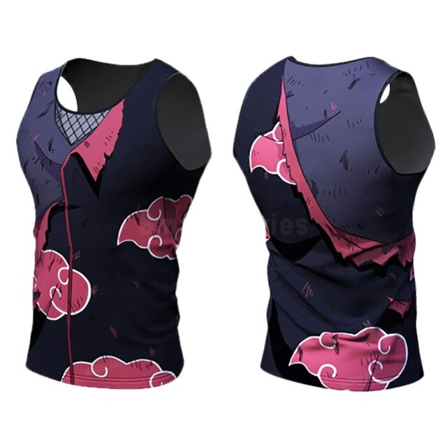 BJJ Rash Guard Men's Naruto Compression 'Akatsuki Battle Damaged' Tank Top