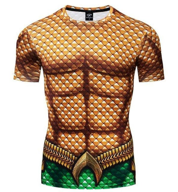 Aquaman Arthur Curry Tattoo Short Sleeve Compression Rash Guard