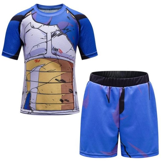 BJJ Rash Guard Kids Dragon Ball Z 'Vegeta | Battle Damaged' Short Sleeve Compression Short Set