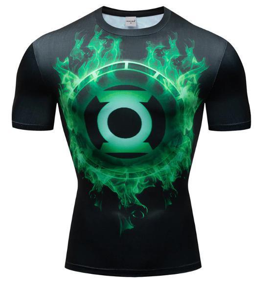 Green Lantern 'Green Flame' Premium Dri-Fit Short Sleeve Rash Guard-RashGuardStore