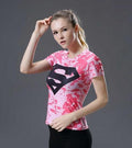 Supergirl 'Pink Camouflage' Compression Short Sleeve Rash Guard-RashGuardStore