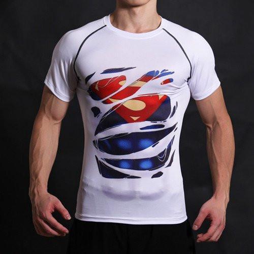 Superman "Hero Revealed" White Short Sleeve Compression Rash Guard-RashGuardStore