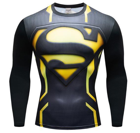 Superman "Powersuit Black/Yellow" Premium Dri-Fit Long Sleeve Rashguard-RashGuardStore