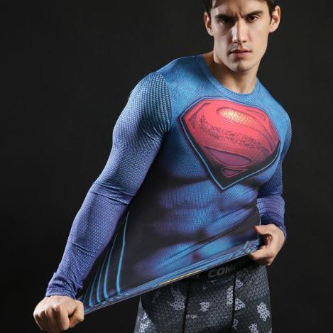 Superman "Up Up And Away" Compression Long Sleeve Rashguard-RashGuardStore