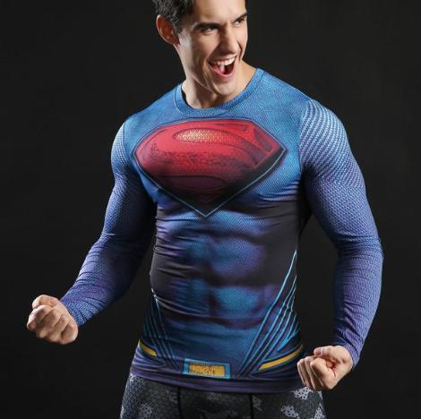 Superman "Up Up And Away" Compression Long Sleeve Rashguard-RashGuardStore